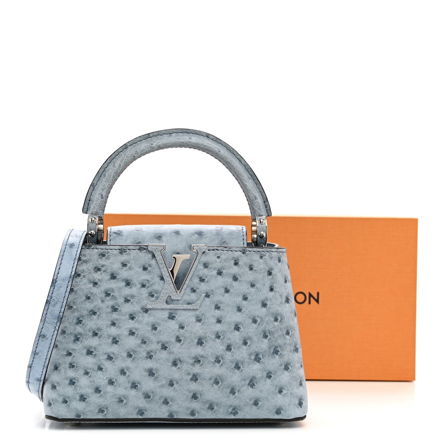 Ostrich Capucines Mini Blue Denim