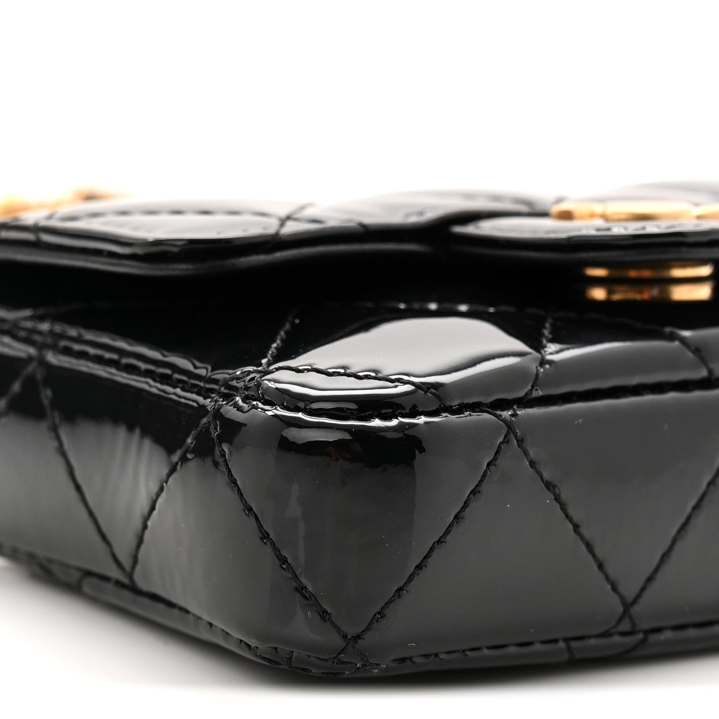 Patent Enamel Quilted Coco Hearts Clutch With Chain Black