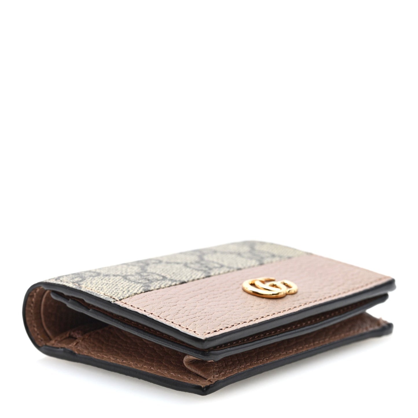 Dollar Calfskin GG Supreme Monogram GG Marmont Card Case Porcelain Rose Beige Ebony