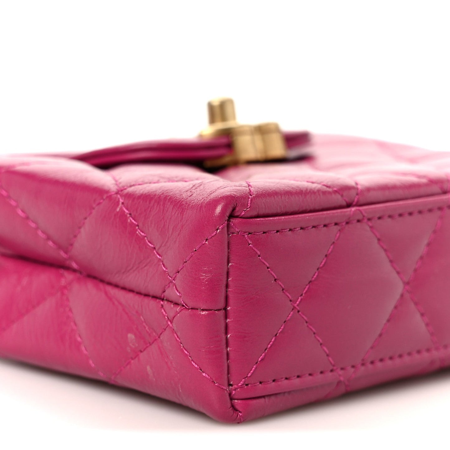 Shiny Aged Calfskin Quilted Mini Nano Kelly Shopper Dark Pink