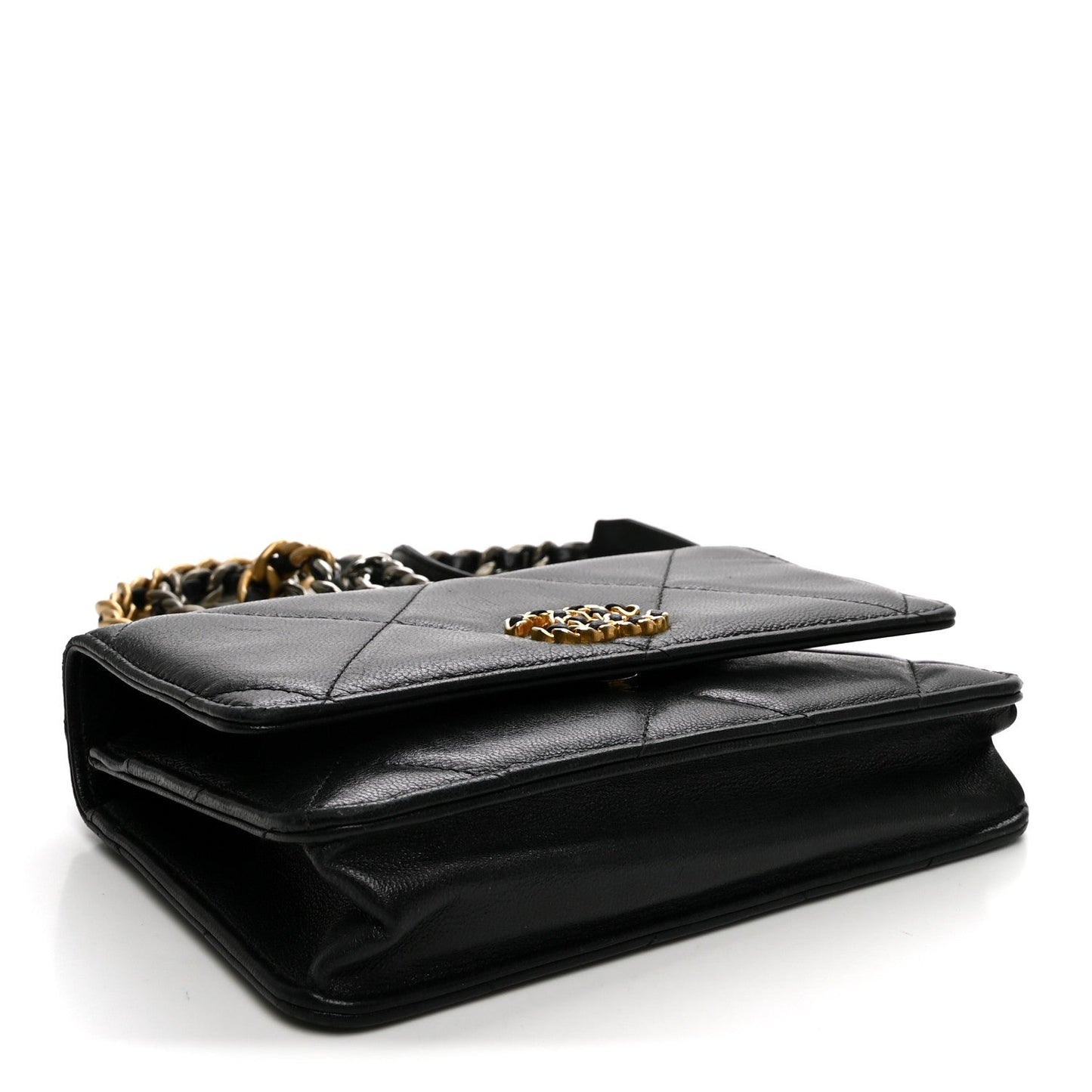 Goatskin Quilted Chanel 19 Wallet On Chain WOC Black