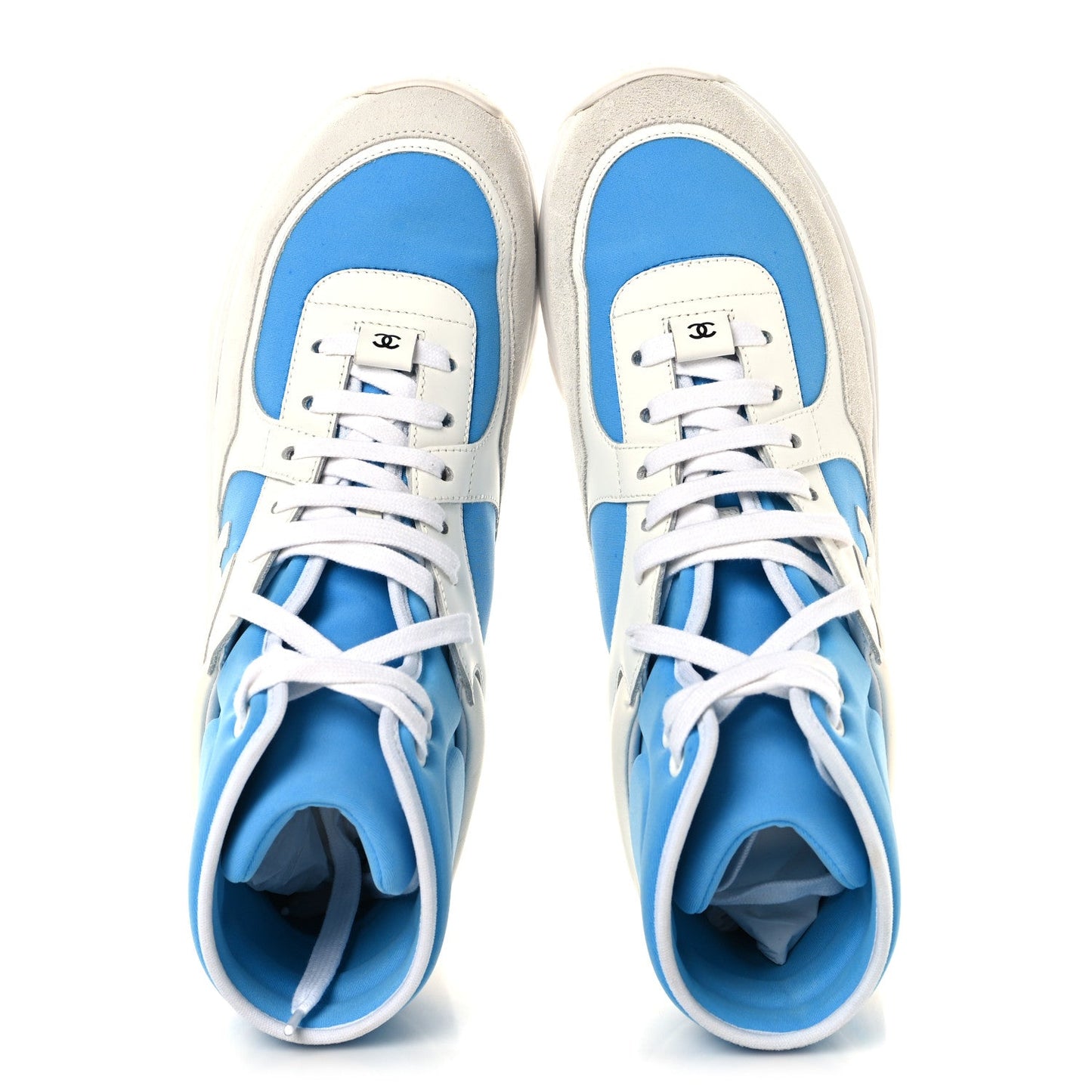 Suede Calfskin Lambskin High Top CC Sneakers 39 White Blue