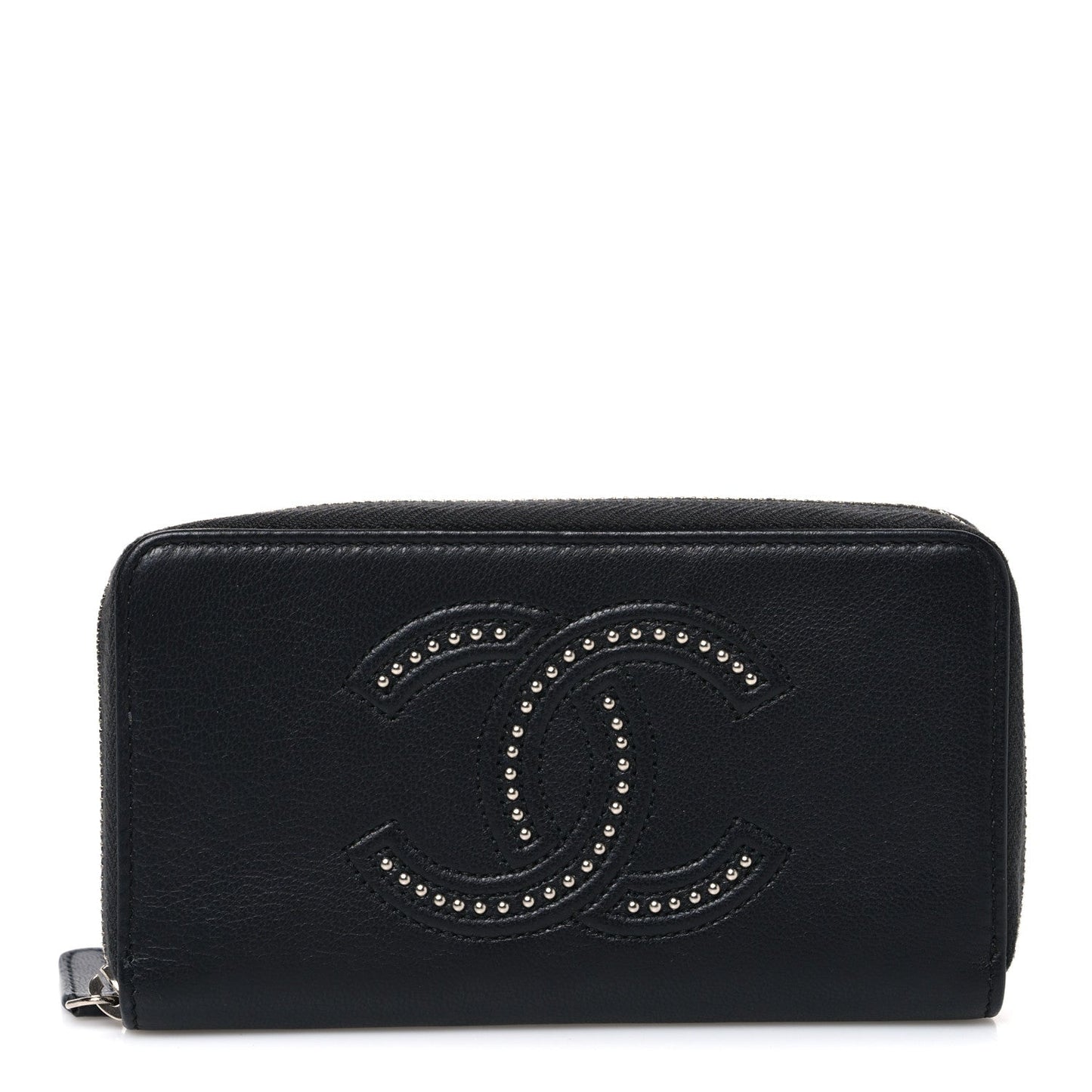 Lambskin Studded Small Timeless CC Zip Around Wallet Black