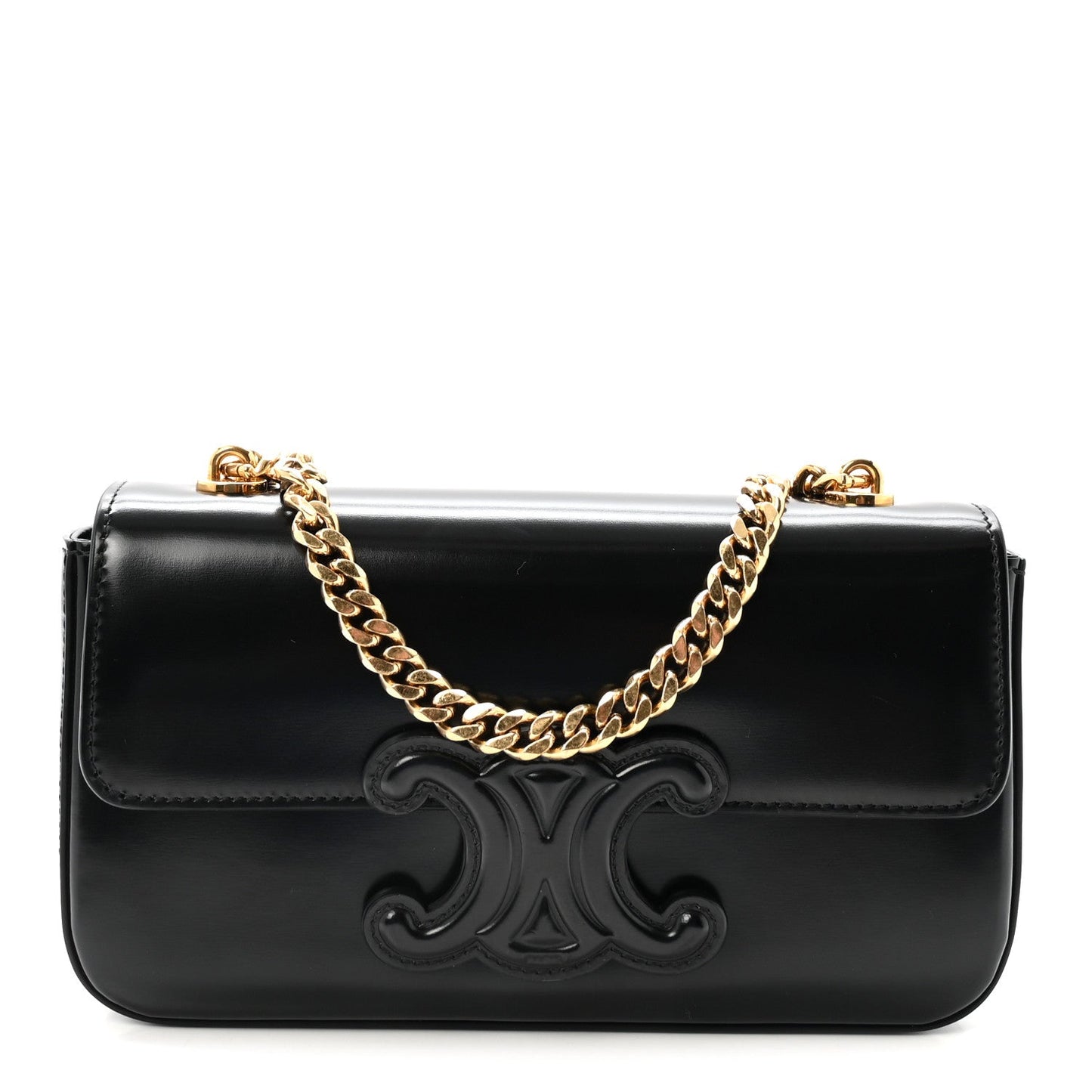 Shiny Calfskin Cuir Triomphe Chain Shoulder Bag Black
