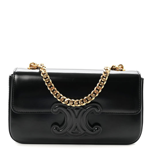 Shiny Calfskin Cuir Triomphe Chain Shoulder Bag Black
