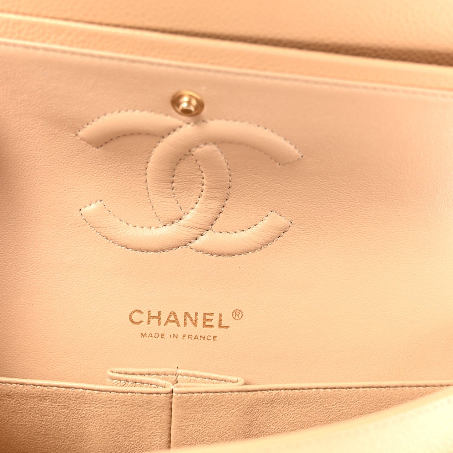 Caviar Quilted Medium Double Flap Beige