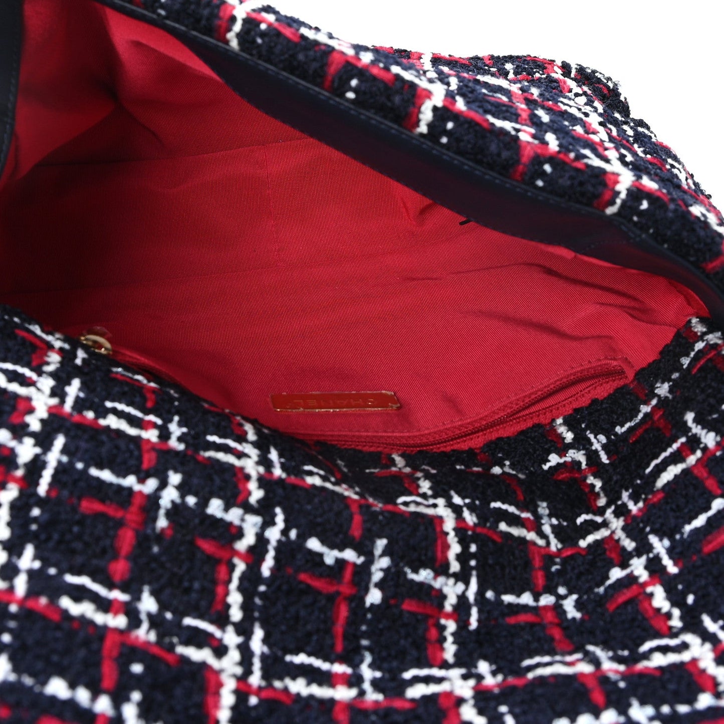 Tweed Quilted Large Chanel 19 Flap Navy Blue White Red