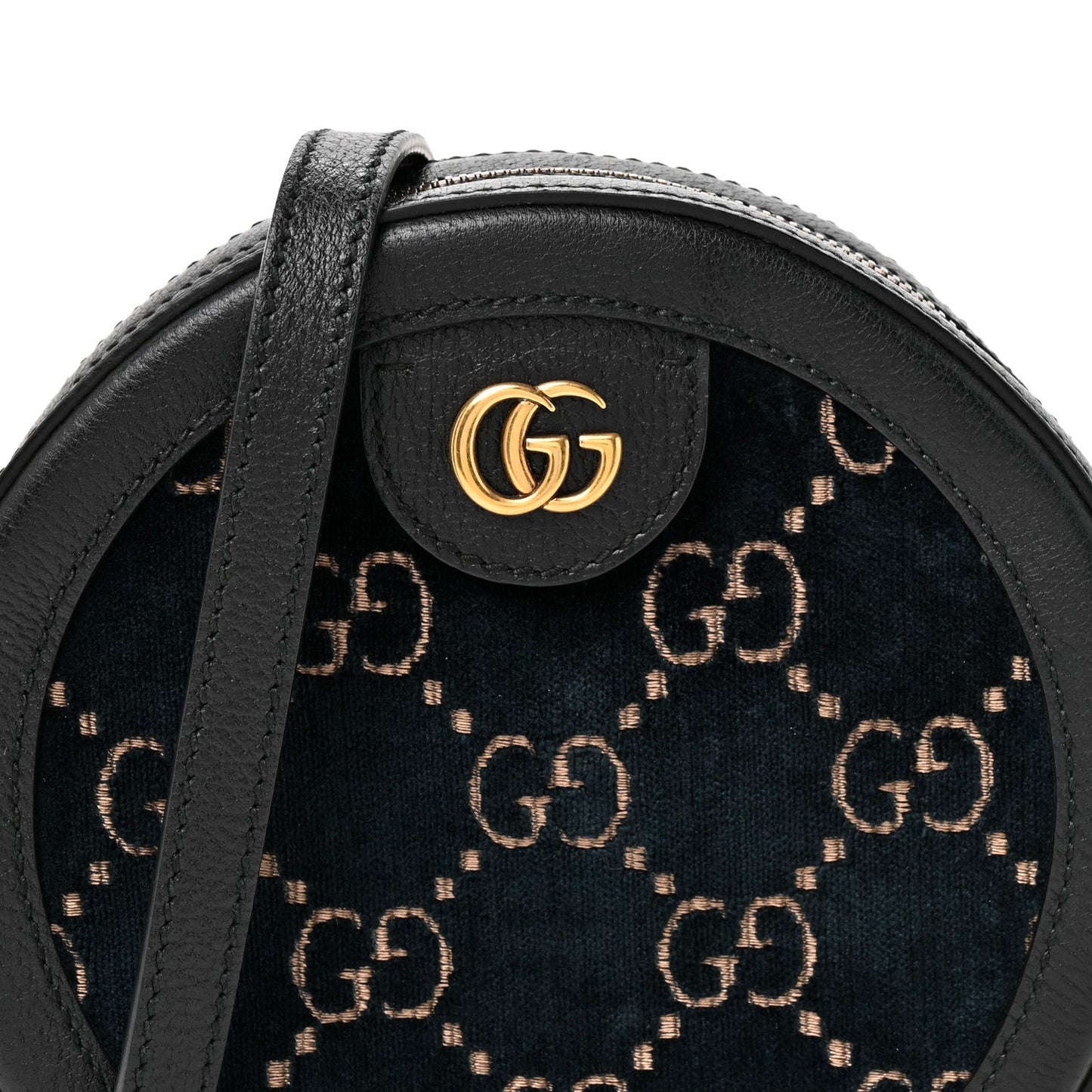 Velvet Calfskin GG Monogram Round Shoulder Bag Blue Beige