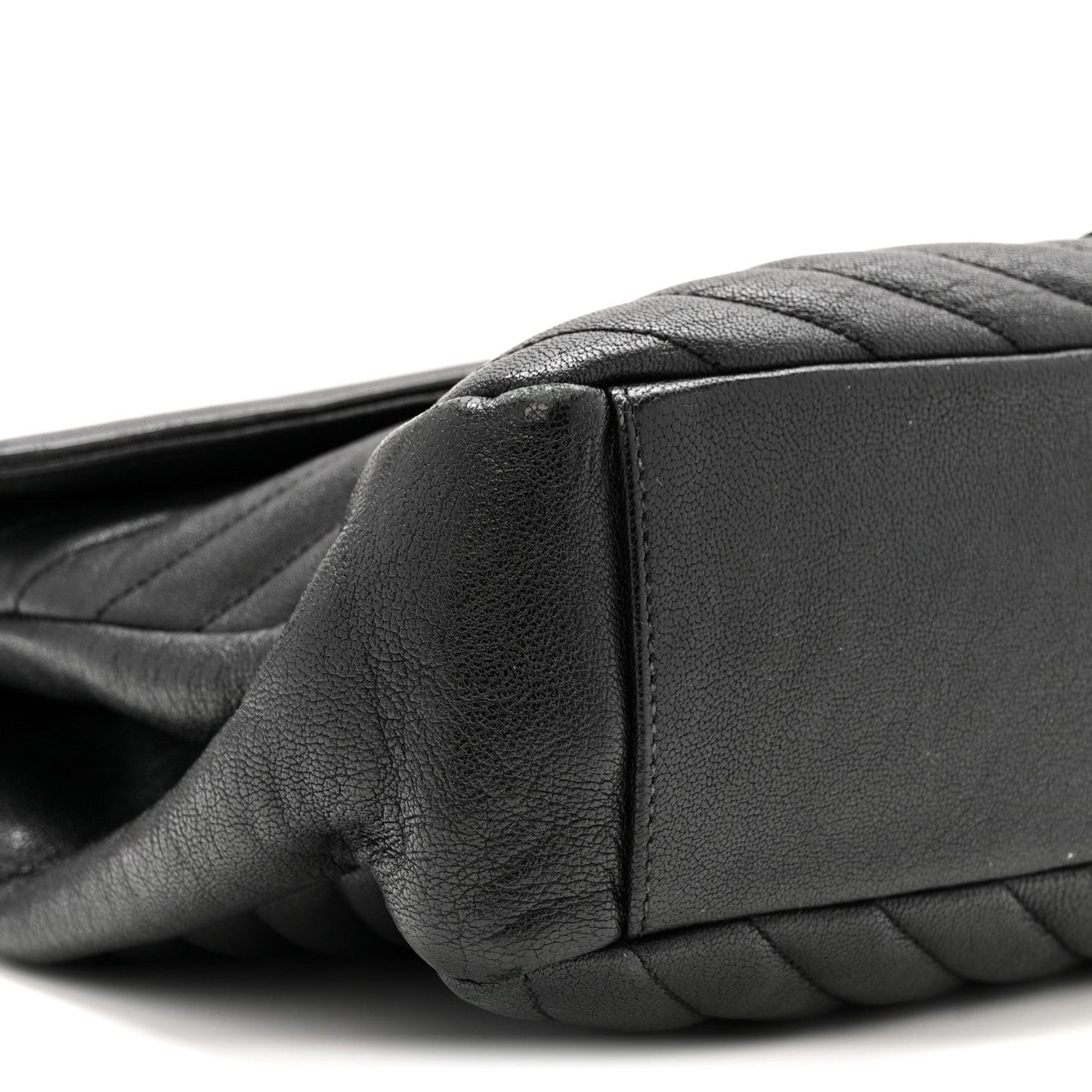 Sheepskin Matelasse Chevron Monogram Monochrome Large College Satchel Black