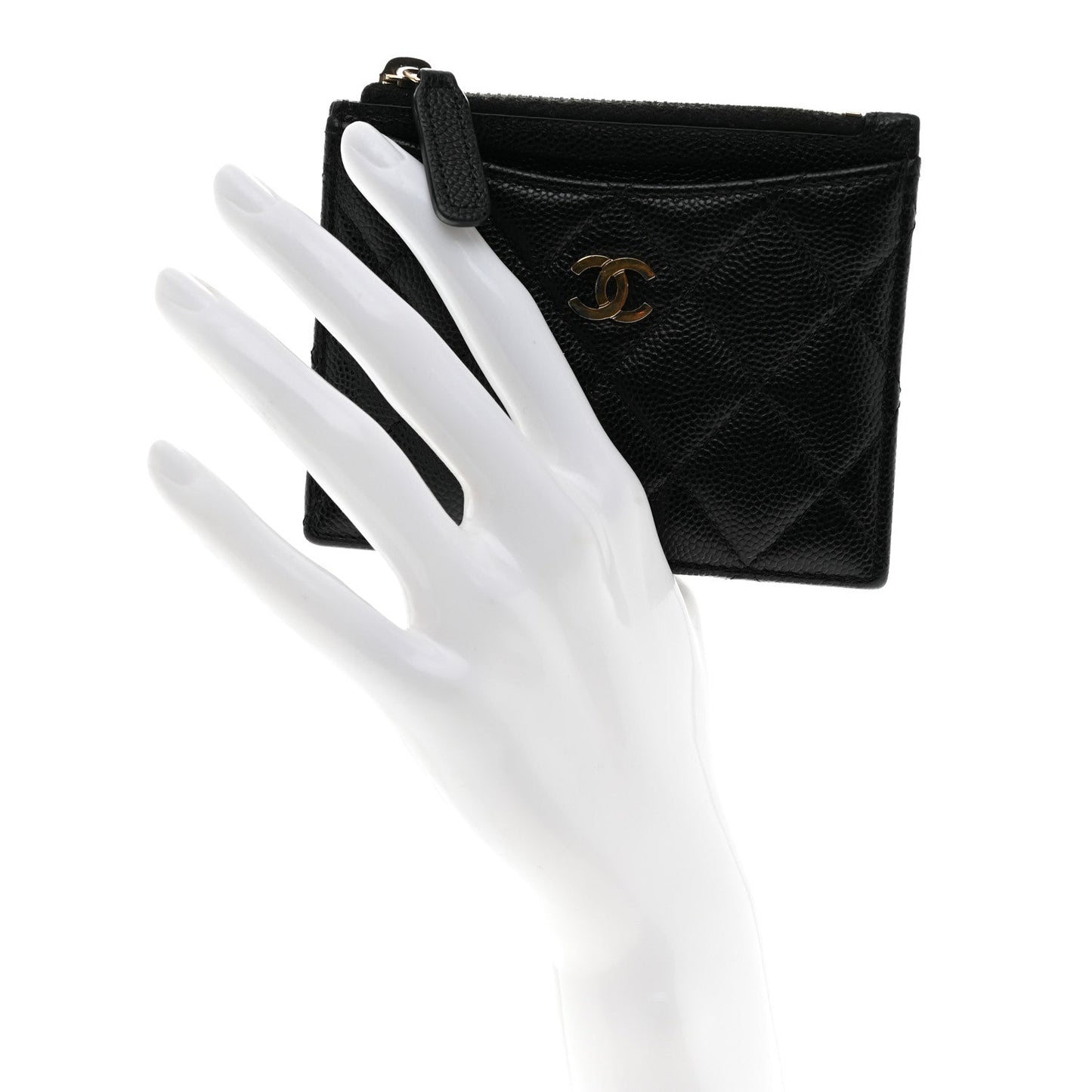 Caviar Quilted CC Zip Card Holder Black