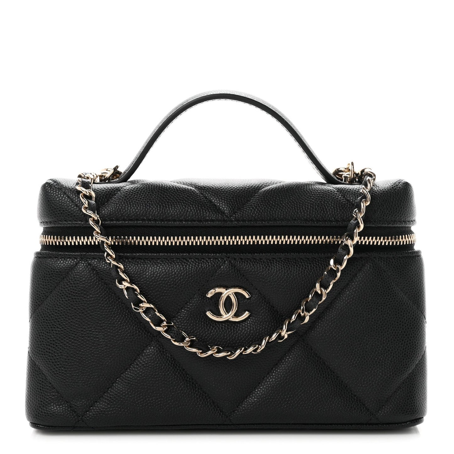 Caviar Quilted Top Handle Slim Vanity With Chain Black