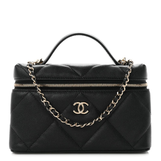Caviar Quilted Top Handle Slim Vanity With Chain Black