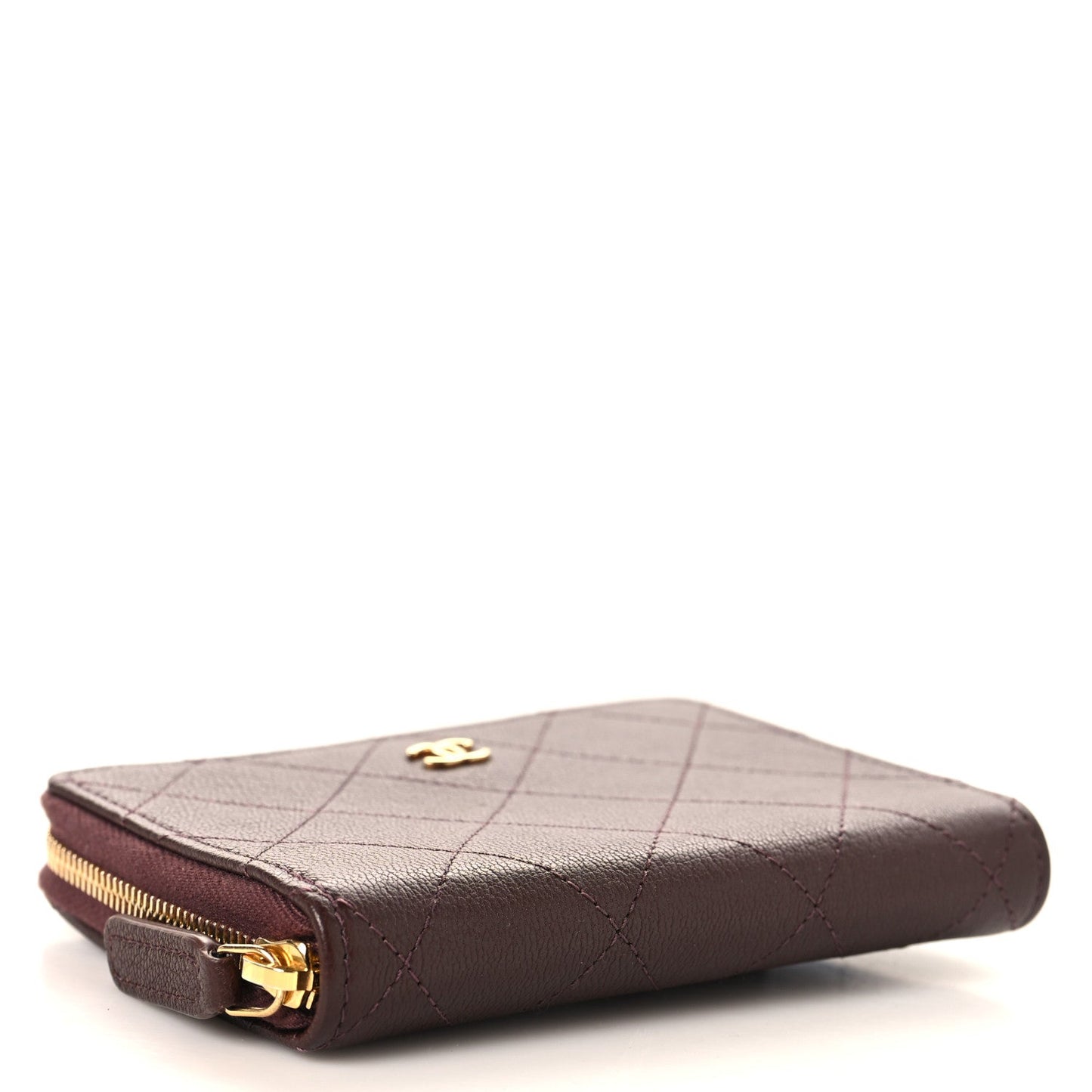 Goatskin Quilted Zip Wallet Burgundy