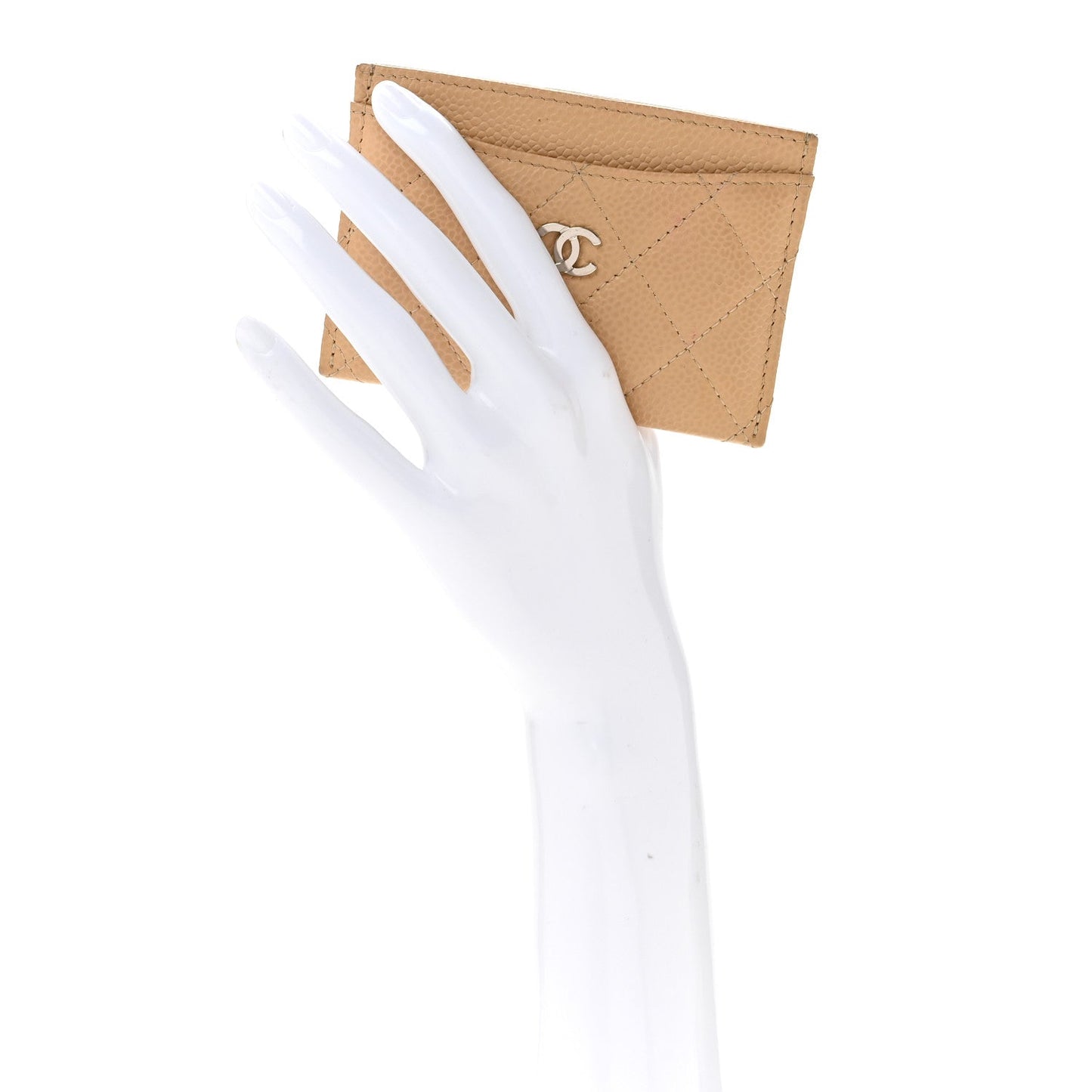 Caviar Quilted Card Holder Beige