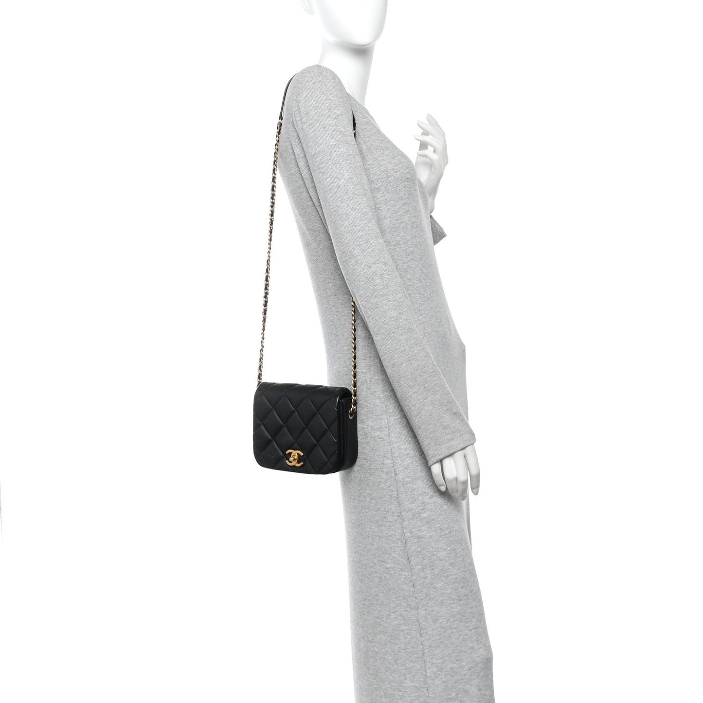 Calfskin Quilted Mini Nailed CC Flap Bag Black