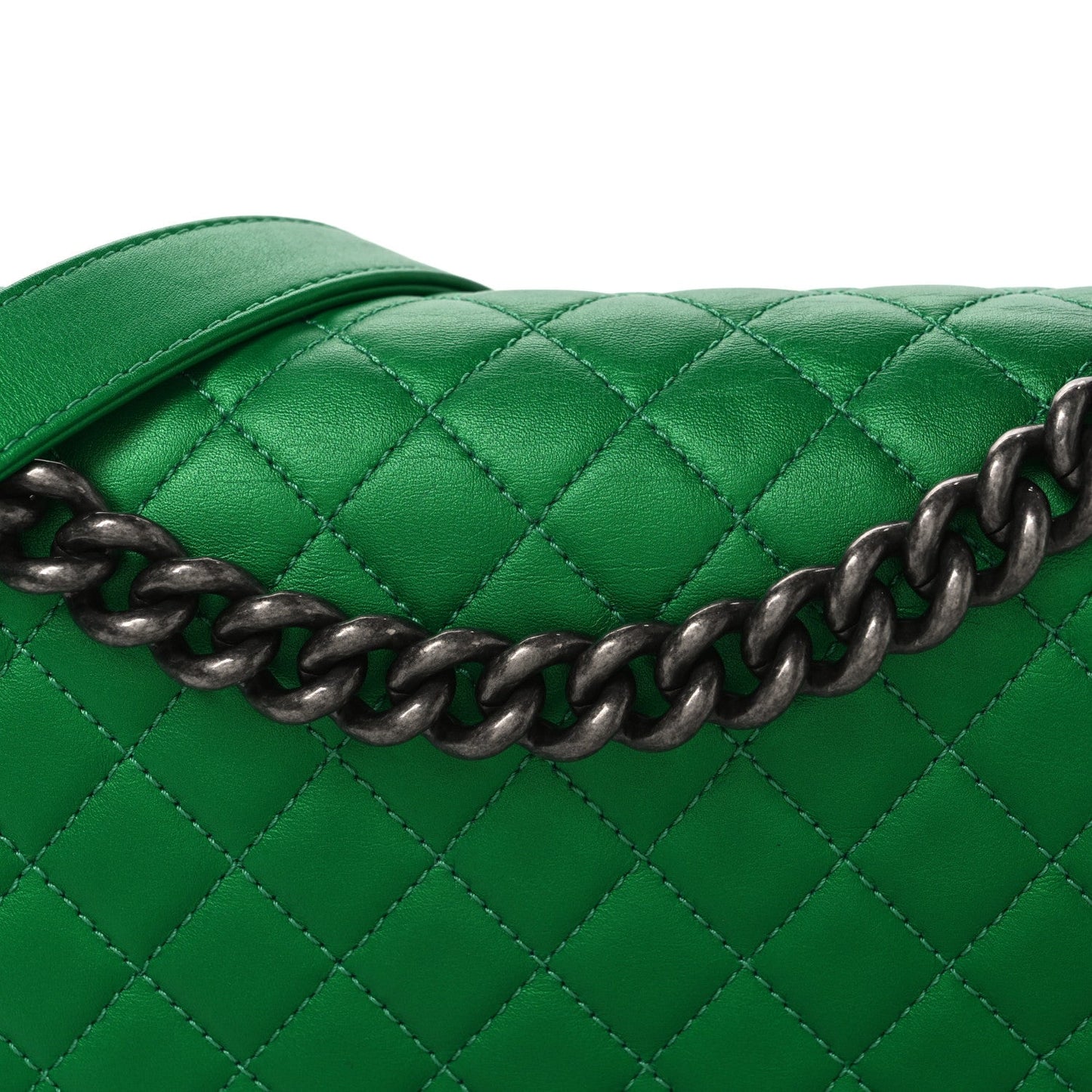 Metallic Calfskin Quilted Medium Boy Flap Green