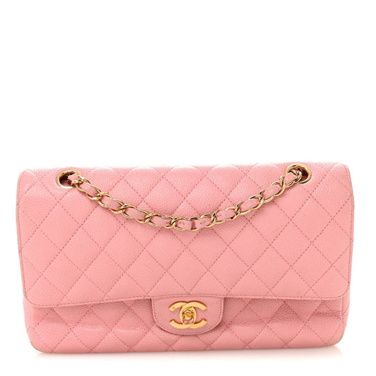 Caviar Quilted Medium Double Flap Light Pink