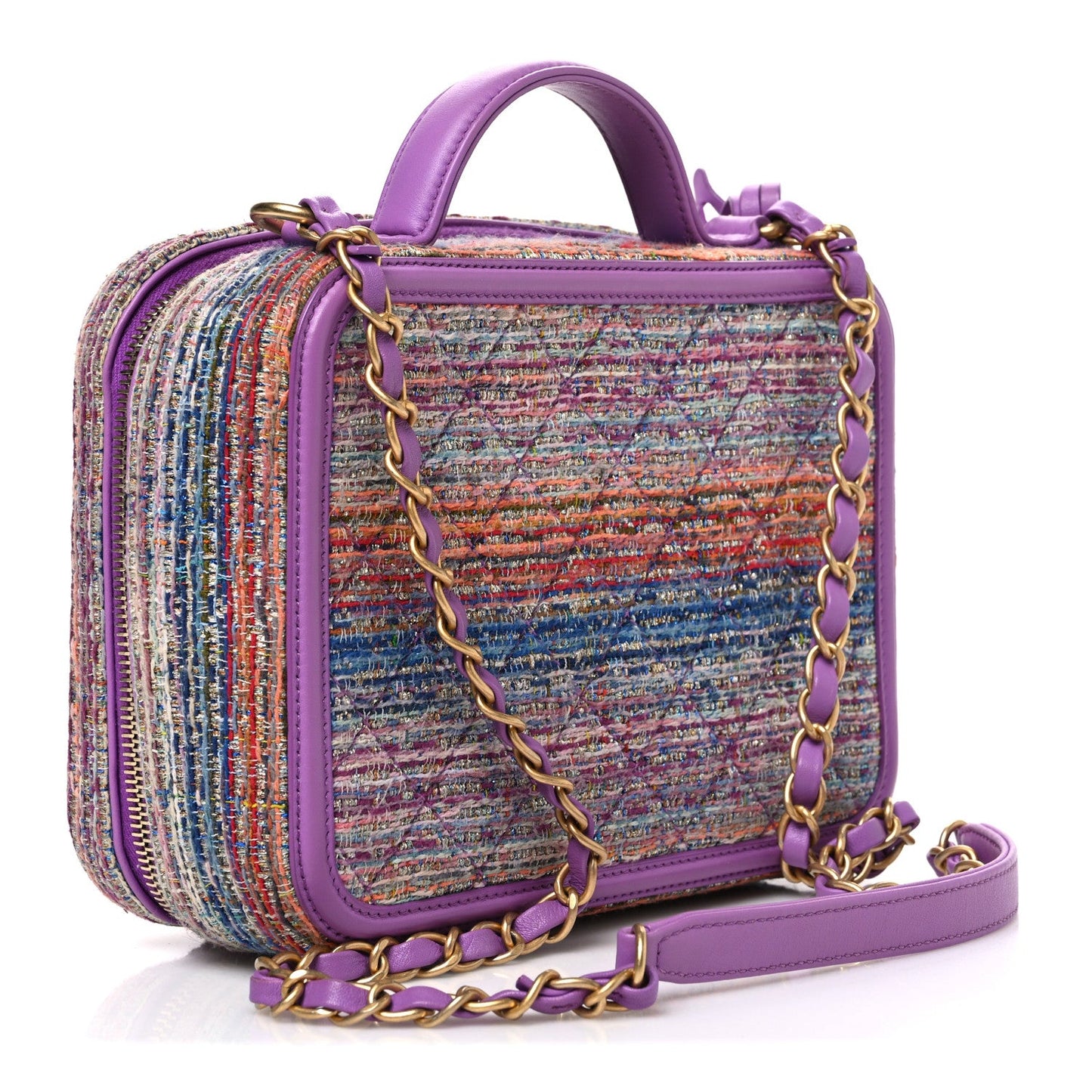 Tweed Quilted Medium CC Filigree Vanity Case Purple Multicolor