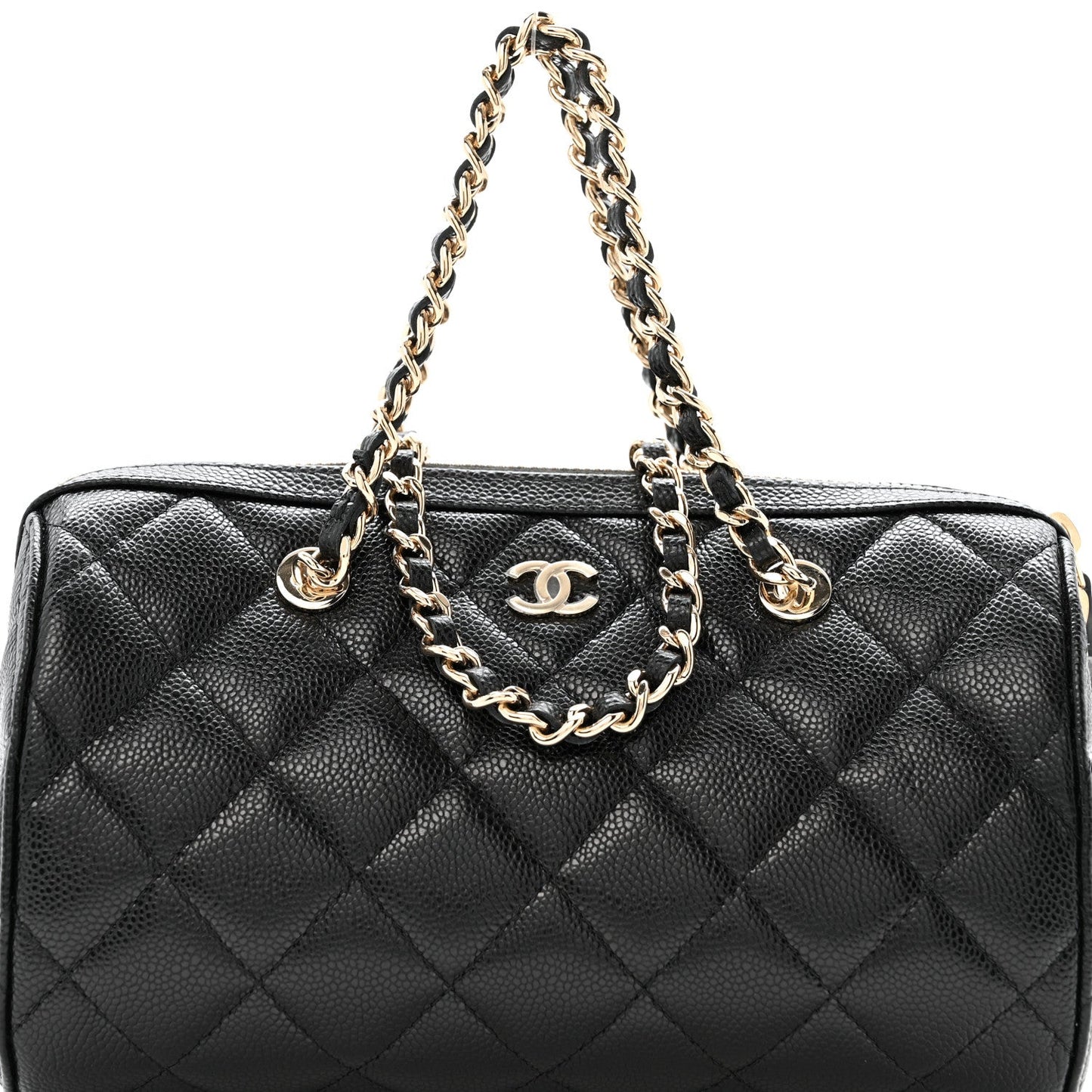 Caviar Quilted Barrel Clutch With Chain  Black