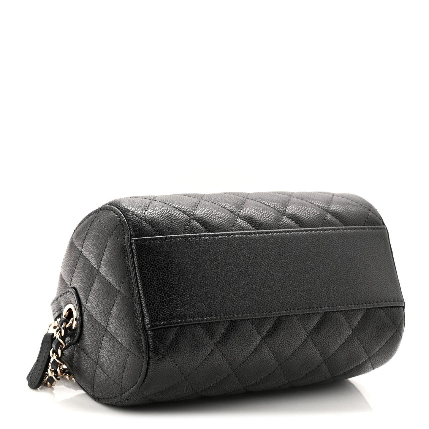 Caviar Quilted Barrel Clutch With Chain Black