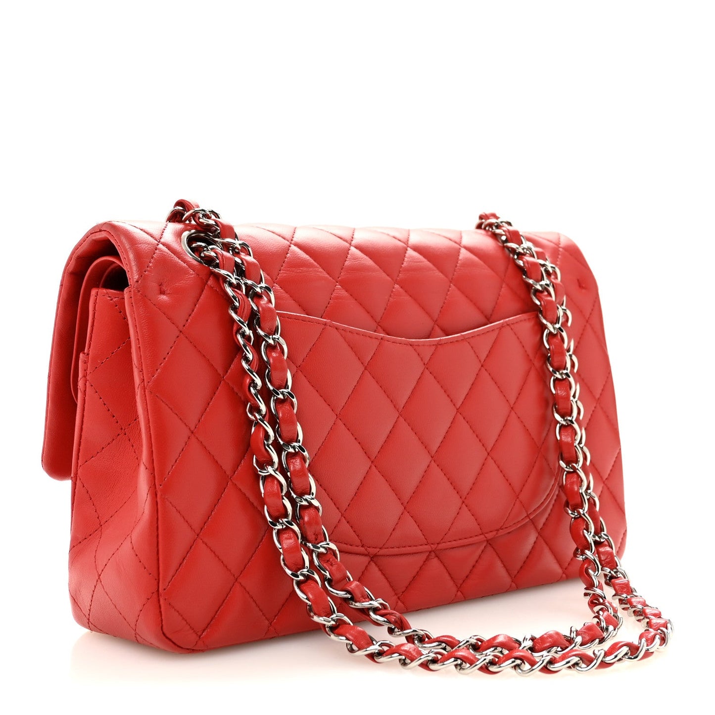 Lambskin Quilted Medium Double Flap Red