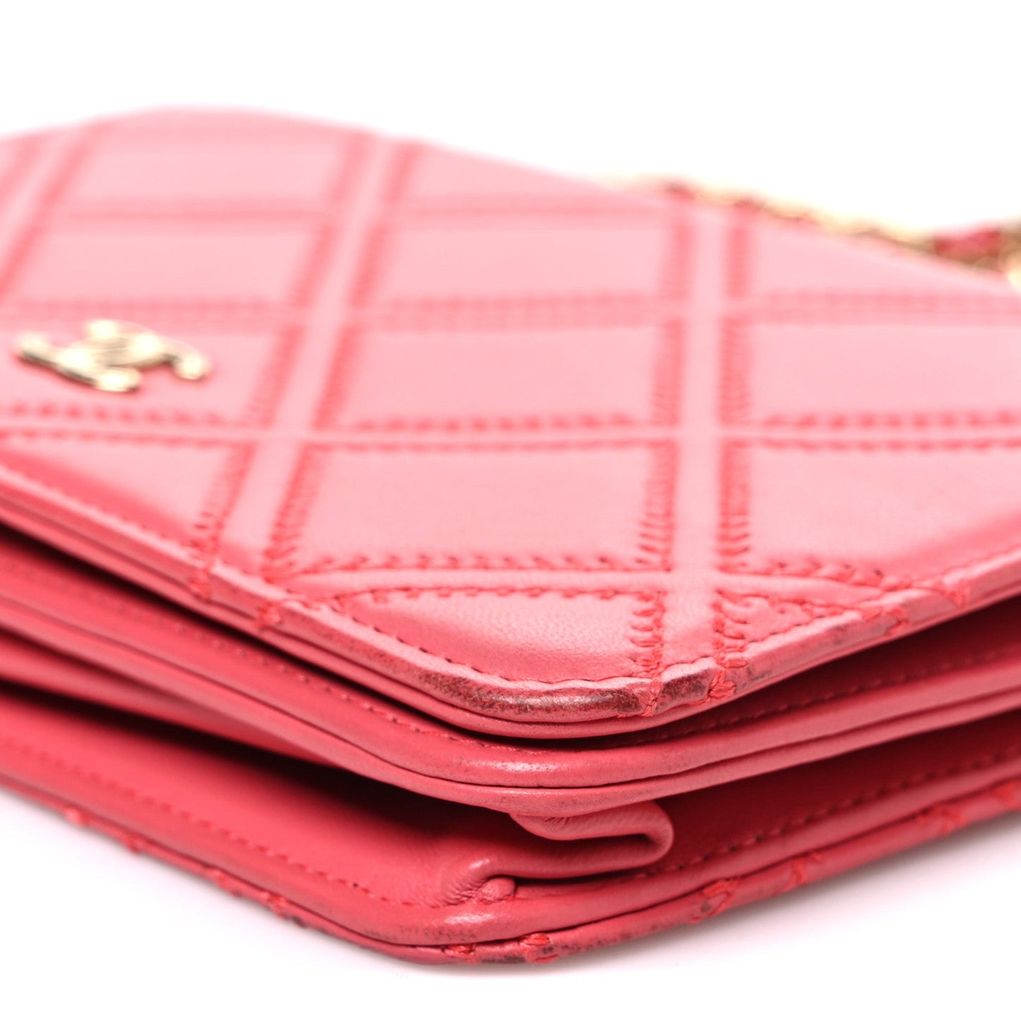 Lambskin Quilted Double Stitch Tassel Wallet On Chain WOC Pink
