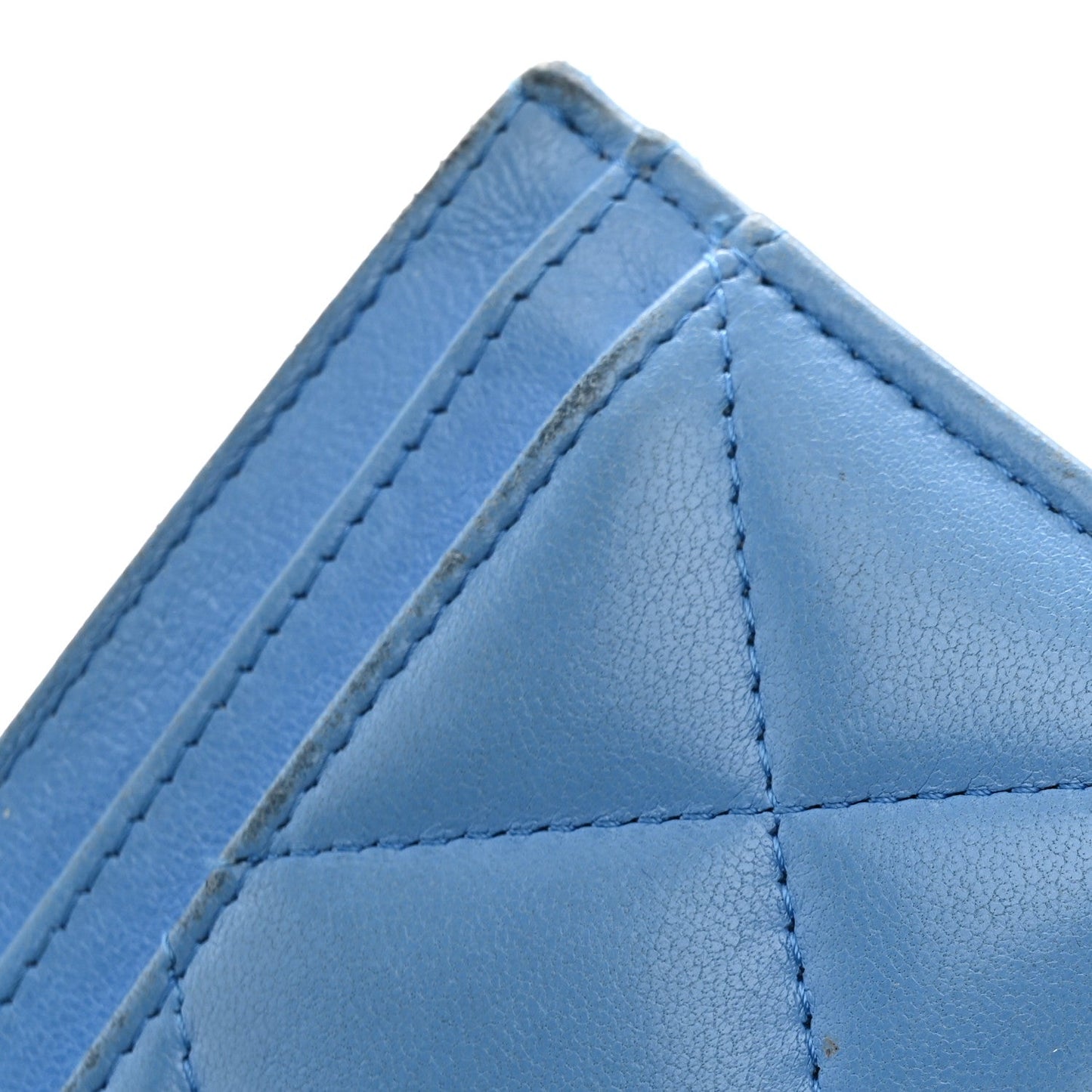 Lambskin Quilted Chanel 19 Card Holder Light Blue