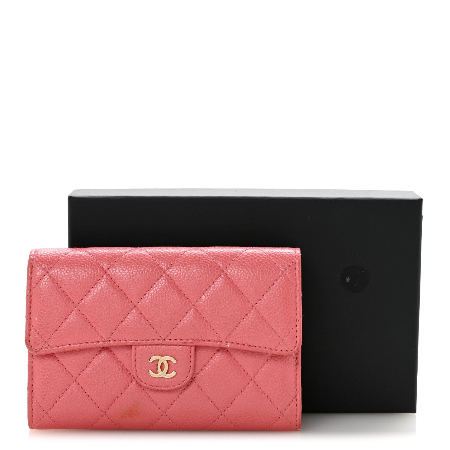 Metallic Caviar Quilted Medium Flap Wallet Pink
