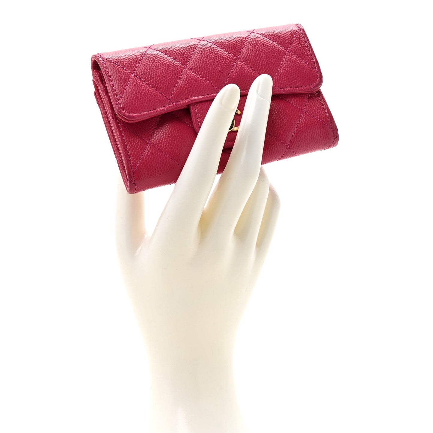 Caviar Quilted Flap Card Holder Wallet Pink