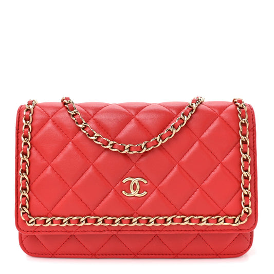 Lambskin Quilted Chain Around Wallet On Chain WOC Red