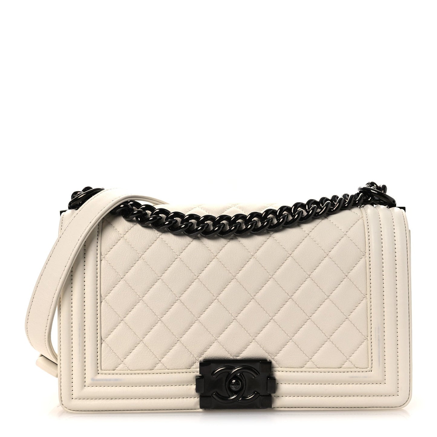 Calfskin Quilted Medium Boy Flap White