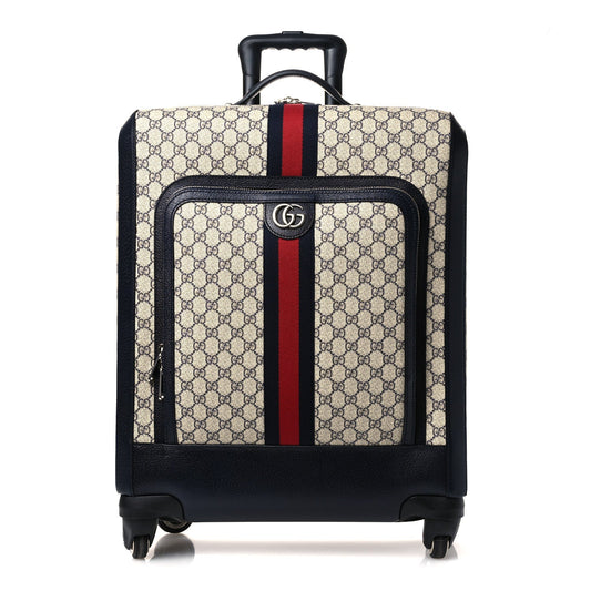 GG Supreme Monogram Textured Dollar Calfskin Web Savoy Cabin Plus Trolley Beige Blue