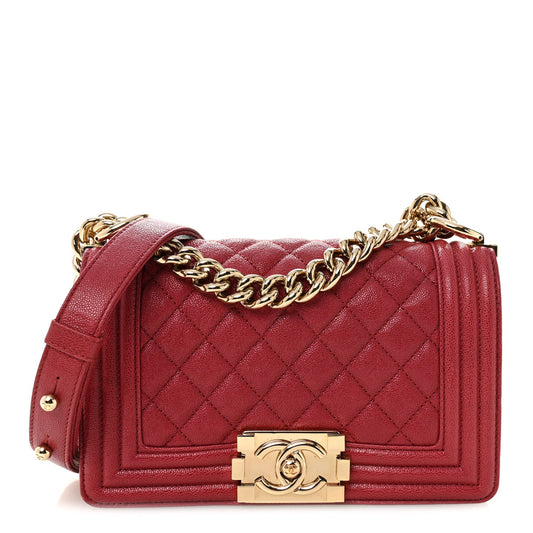 Caviar Quilted Small Boy Flap Dark Pink
