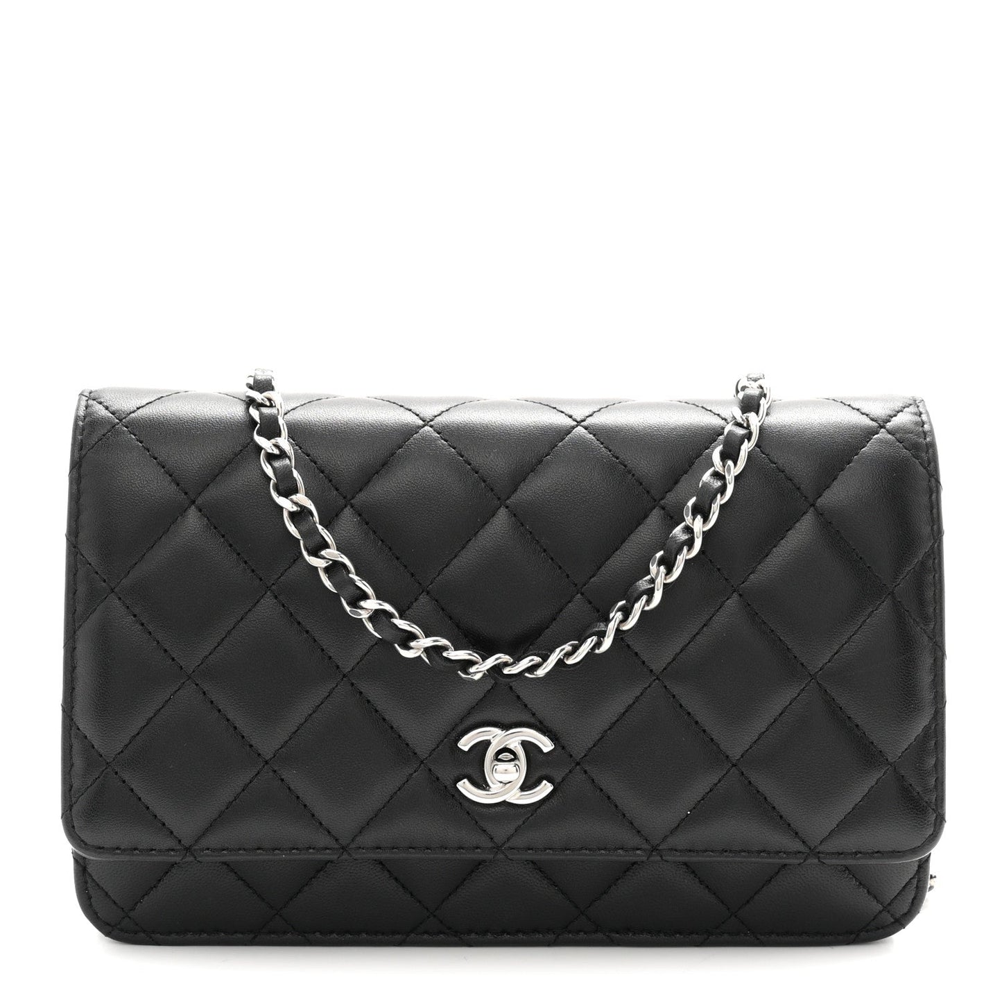 Lambskin Quilted CC Turnlock Wallet On Chain WOC Black