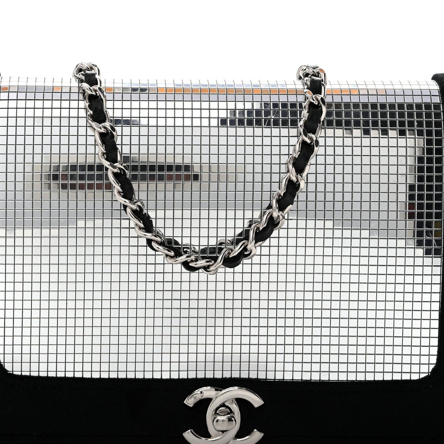 Velvet Mirror Embellished Boy Wallet On Chain WOC Argent