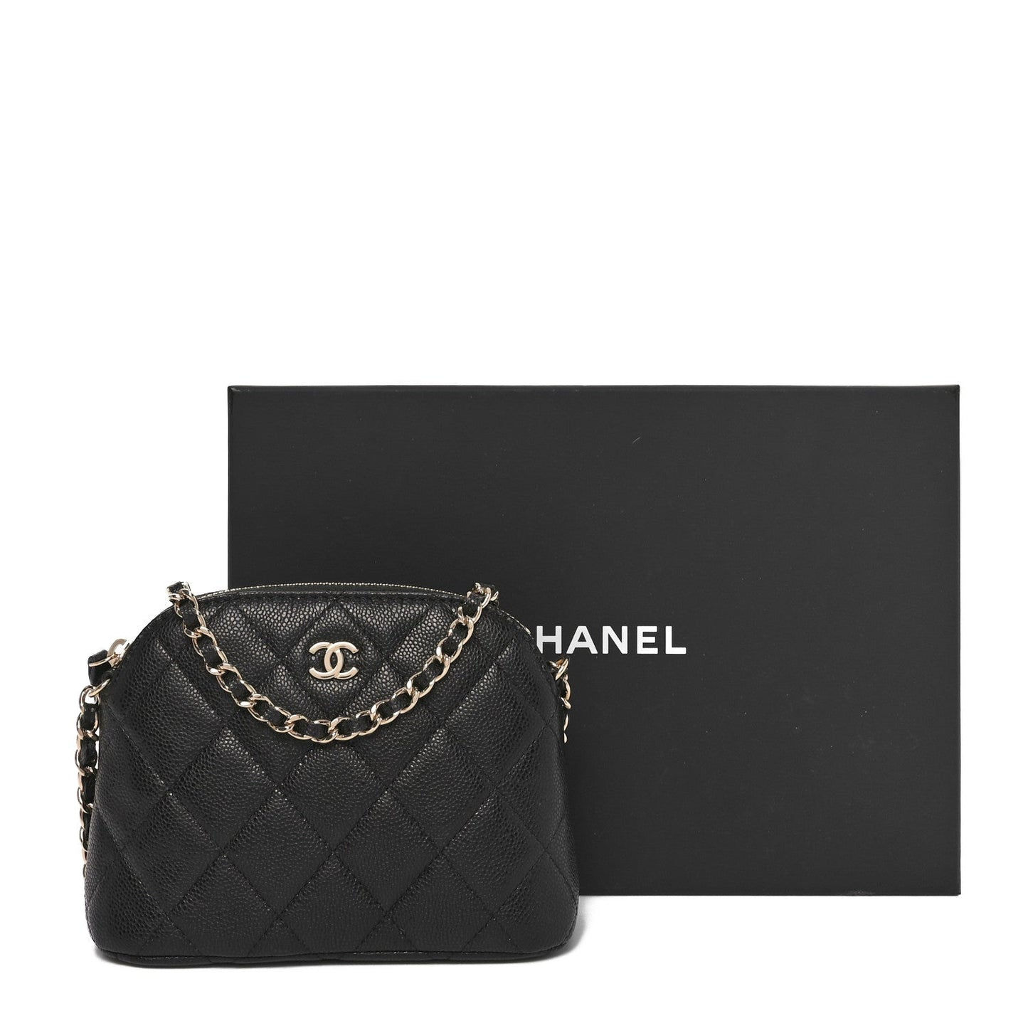 Caviar Quilted Mini Classic Clutch With Chain Black