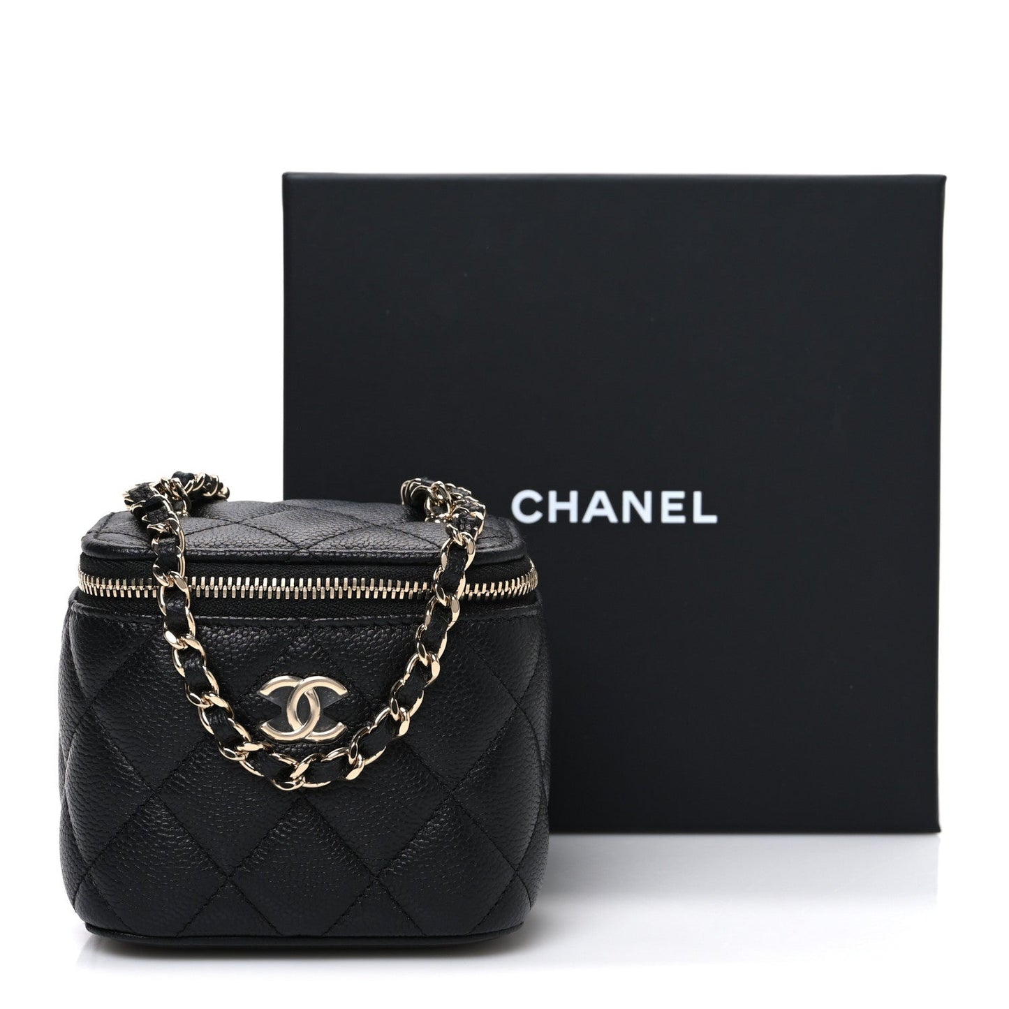 Caviar Quilted Mini Vanity Case With Chain Black