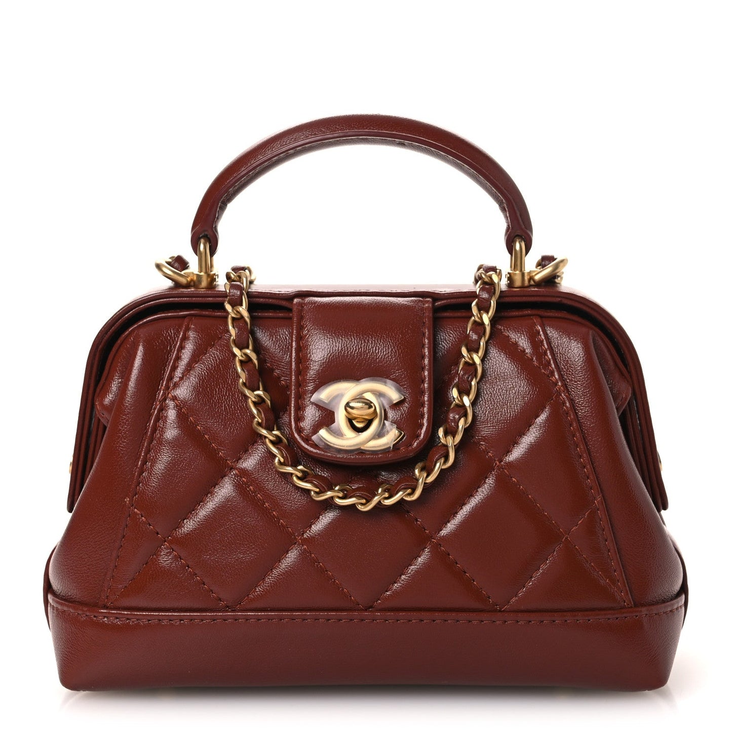 Shiny Lambskin Quilted Mini Cocodoc Top Handle Bag Brown