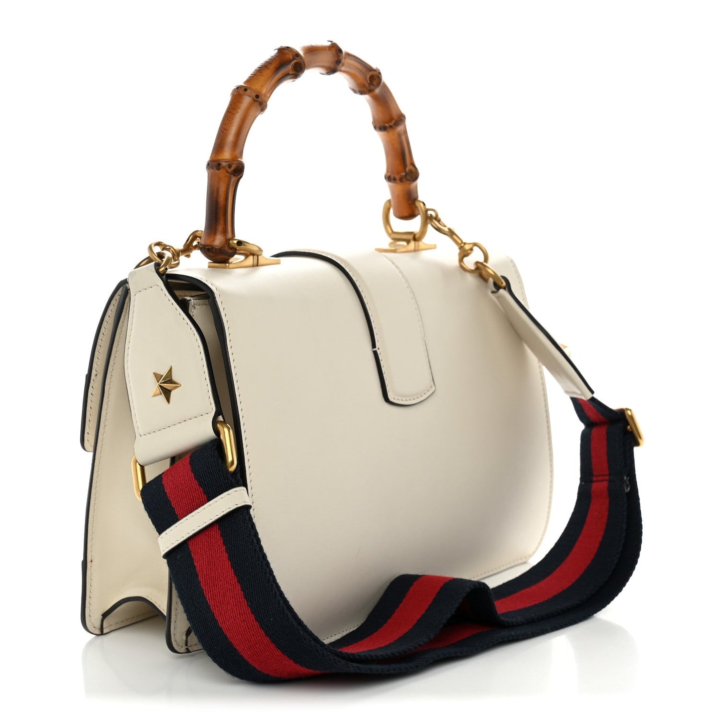 Calfskin Bamboo Web Medium Dionysus Top Handle Bag White Blue Hibiscus Red