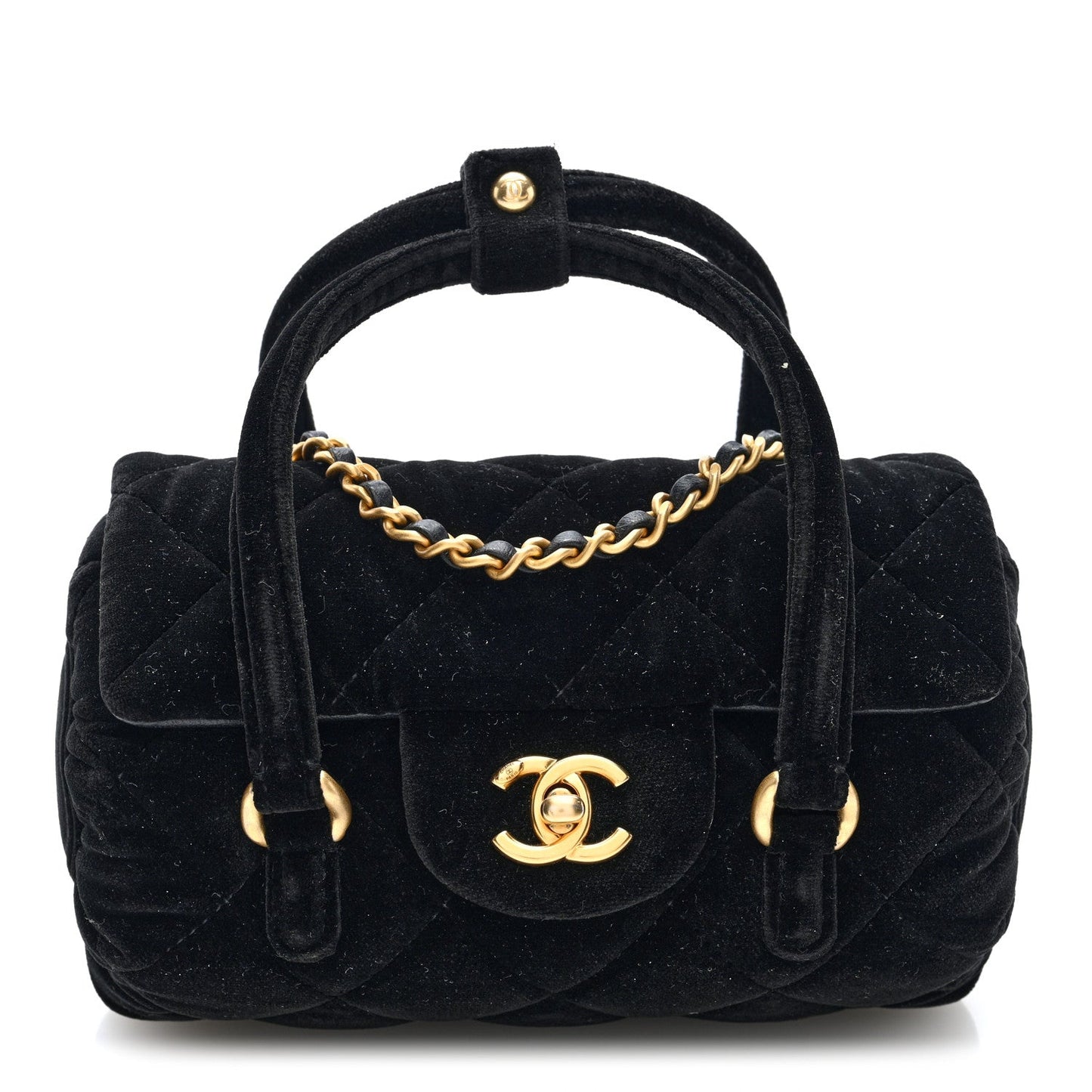 Velvet Quilted Mini Top Handle Flap Black