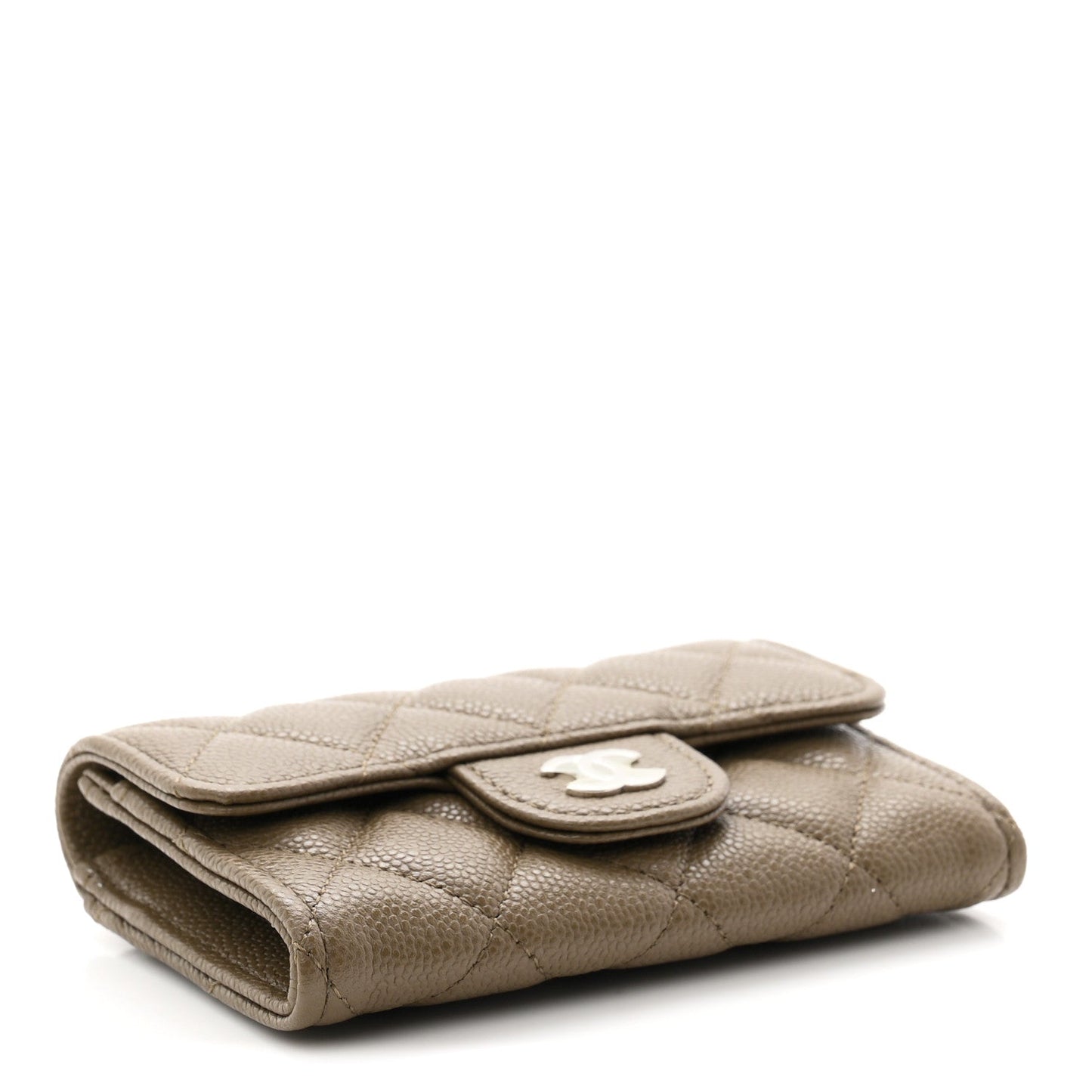 Caviar Quilted Flap Card Holder Wallet Dark Khaki