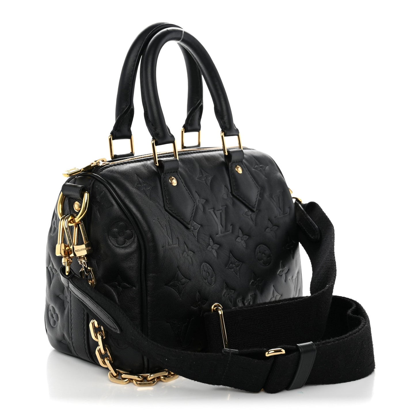 Lambskin Embossed Monogram Speedy 22 Bandouliere Black