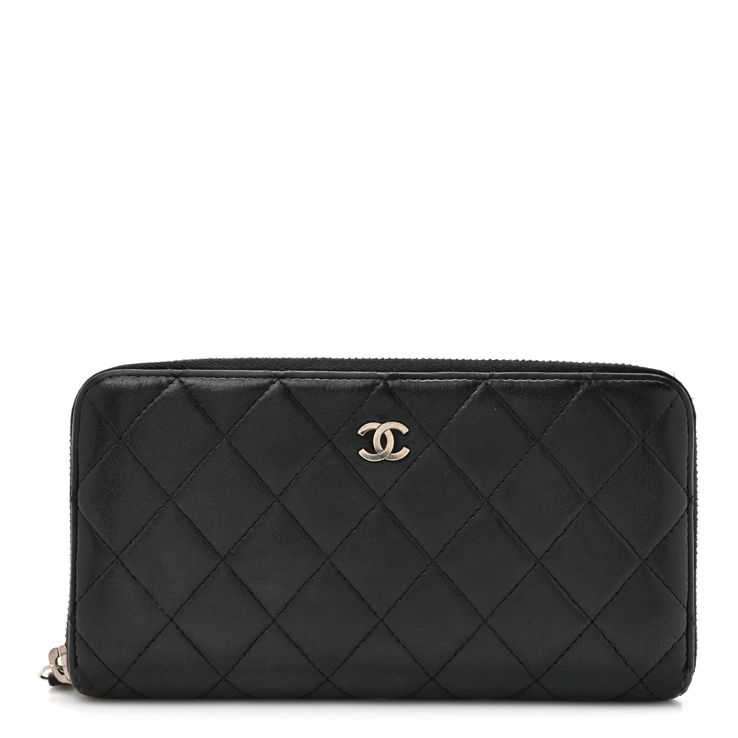 Lambskin Quilted Large Gusset Zip Around Wallet Black