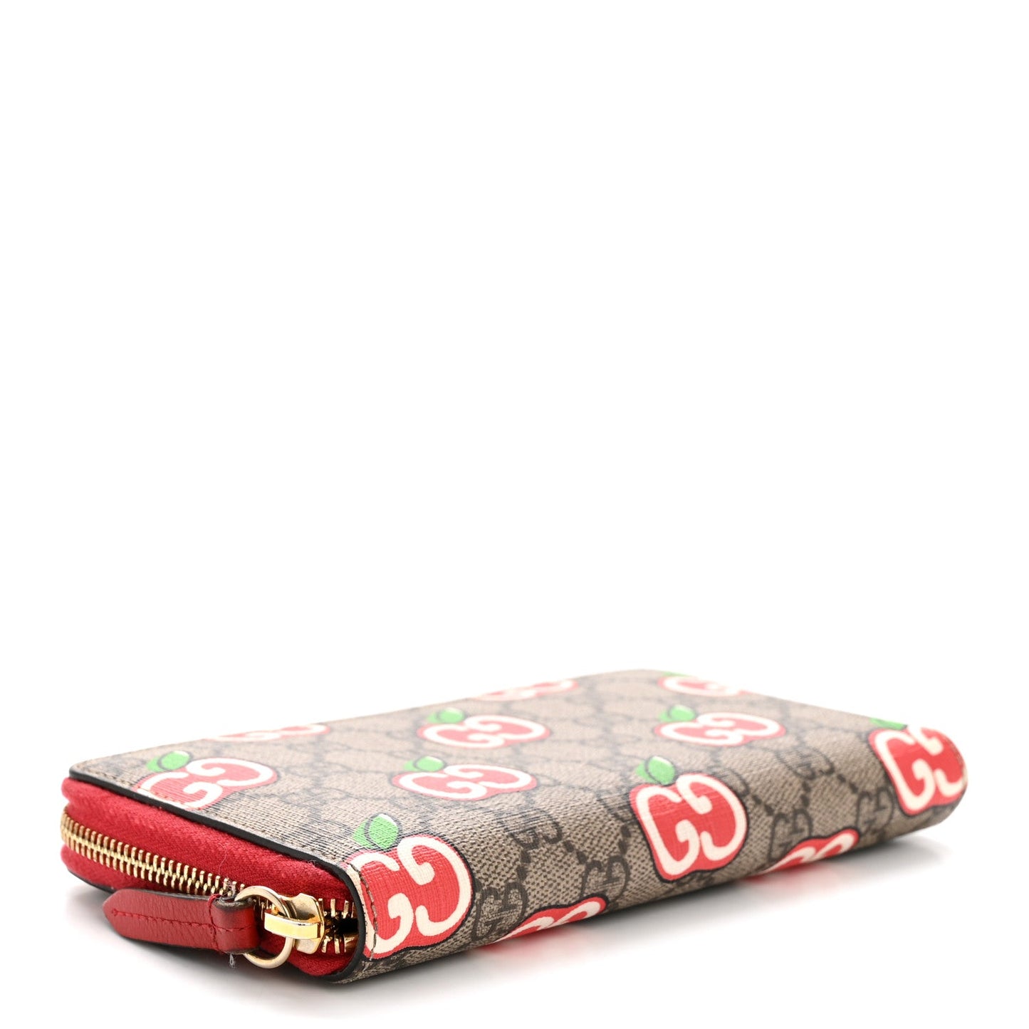GG Supreme Monogram Apple Zip Around Wallet Beige Multicolor Lobster Red