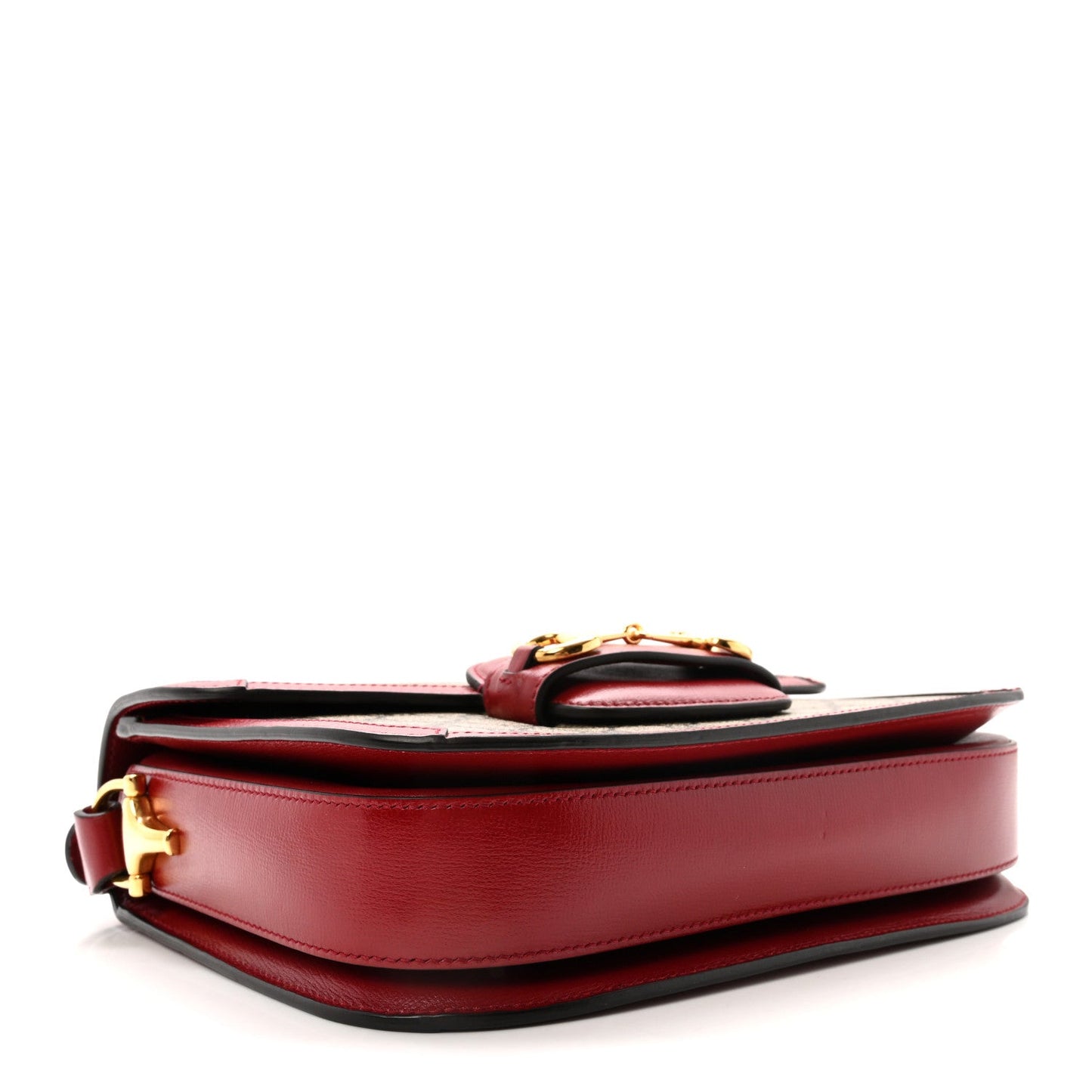 GG Supreme Monogram Azalea Calfskin Horsebit 1955 Shoulder Bag Beige Ebony New Cherry Red
