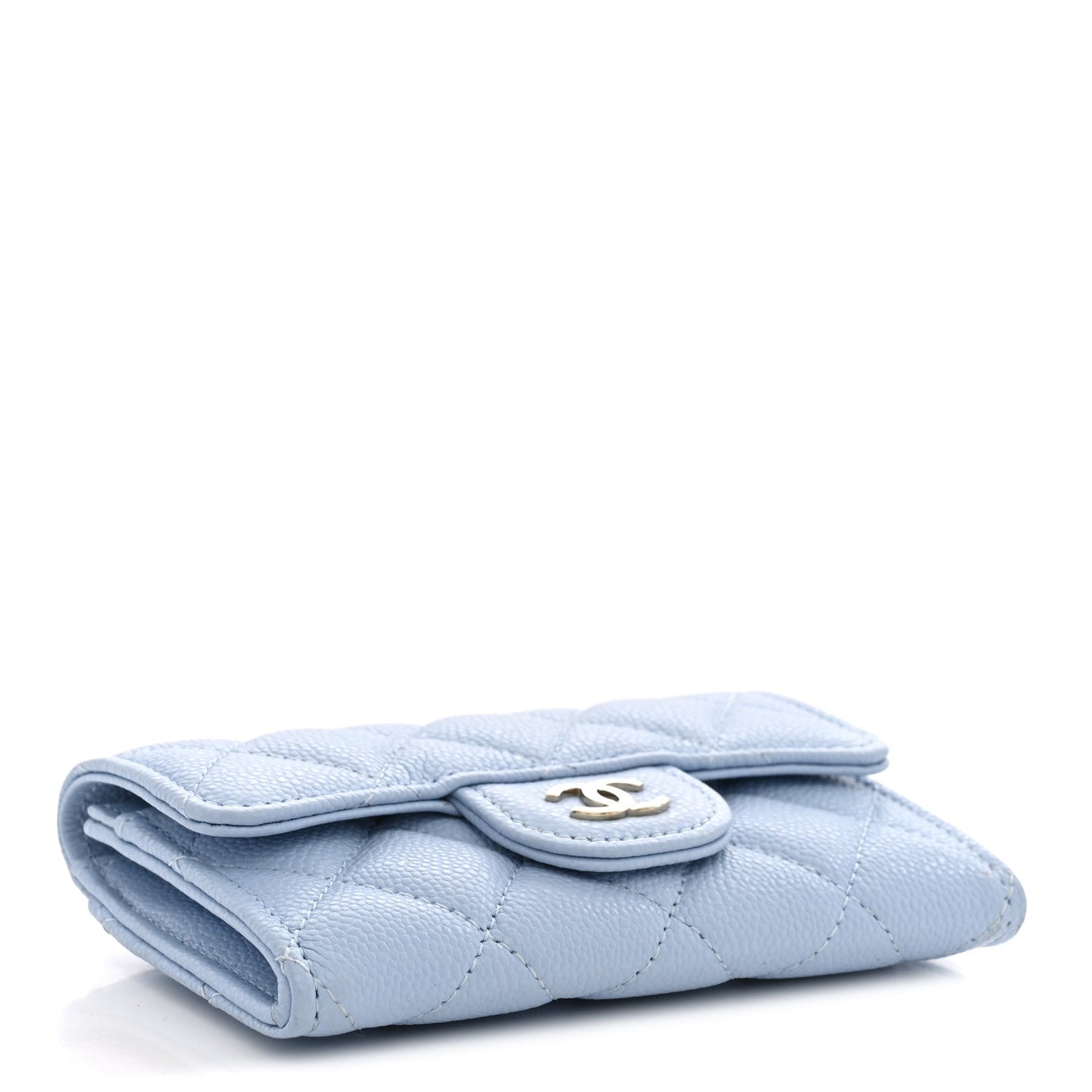 Caviar Quilted Flap Card Holder Wallet Light Blue