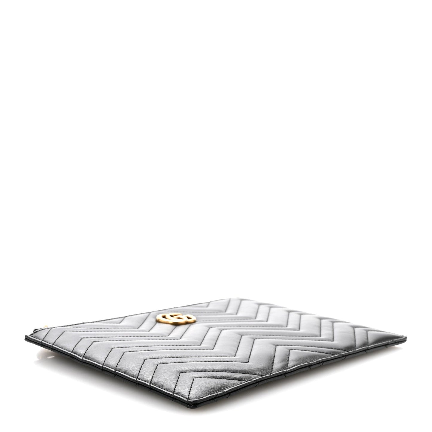 Calfskin Matelasse Large GG Marmont Zip Pouch Black