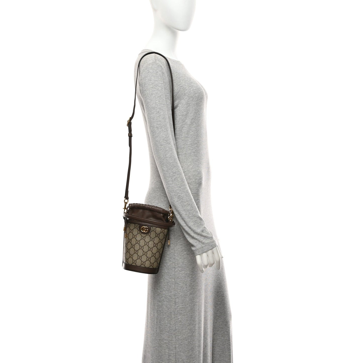 GG Supreme Monogram Ophidia Mini Bucket Bag Beige Ebony