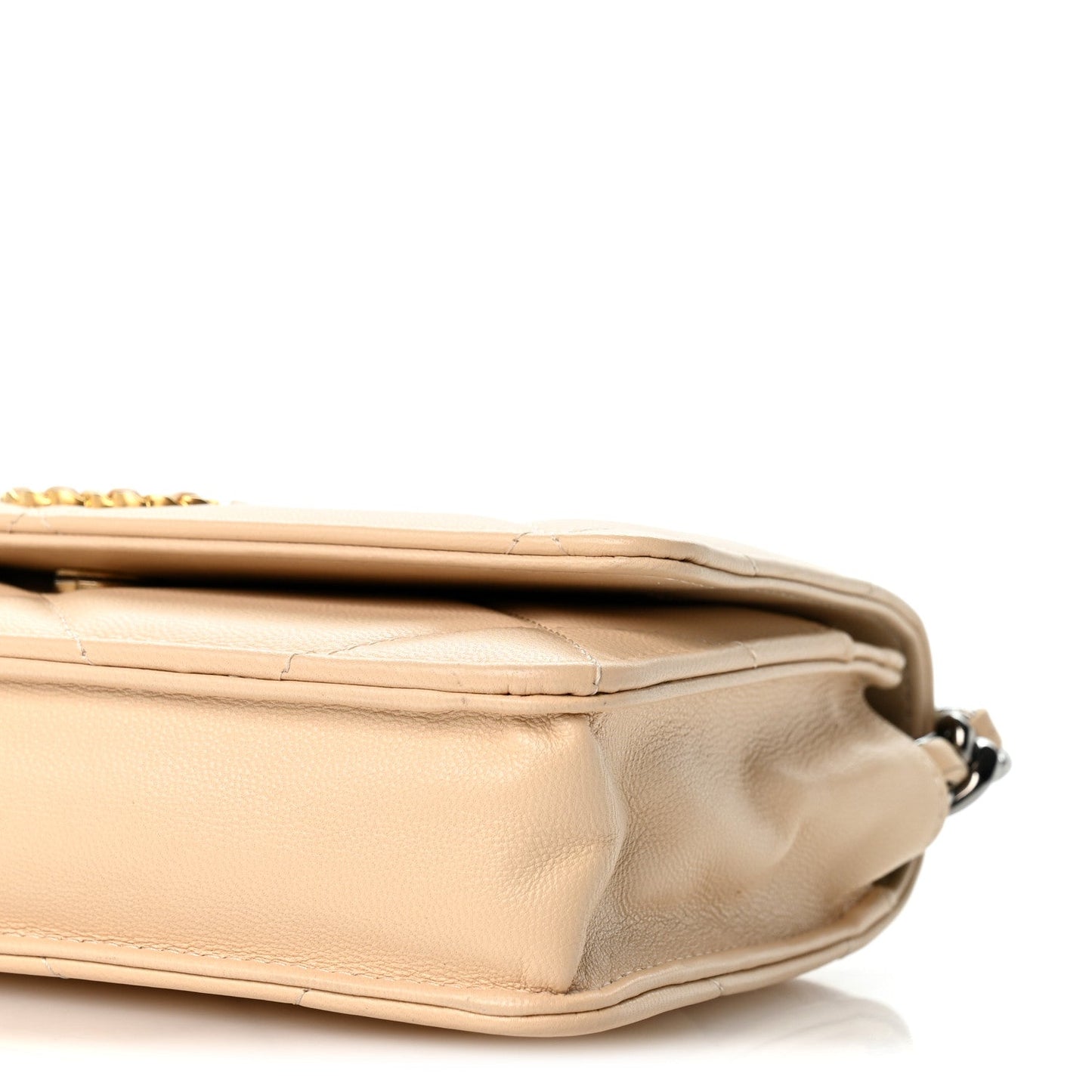 Lambskin Quilted Chanel 19 Wallet On Chain WOC Beige