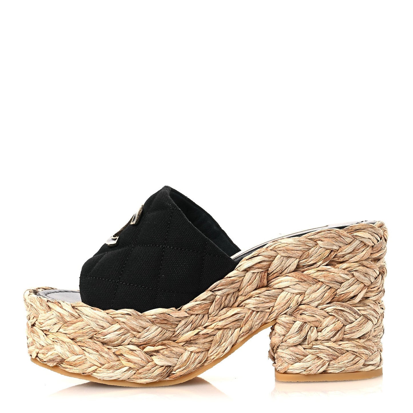 Canvas Raffia Wedge Sandals 35 Black